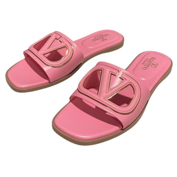 Valentino V Logo Cutout Calfskin Pink Slide Shoes Size 8 - Picture 3 of 6
